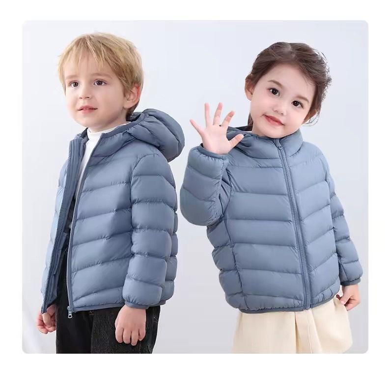 Leichter Daunenmantel mit Kapuze für Jungen und Mädchen, Wintermantel mit 90 % weißer Entenfederfüllung, wasserabweisendem Nylon-Obermaterial, 7 Farben (90–160 cm)_voghion.com