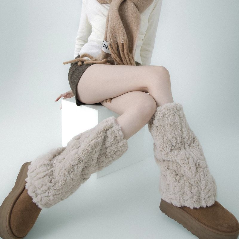 2025 Fall/Winter New Thickened Warm Fleece Leg Warmers For Snowy Conditions_voghion.com