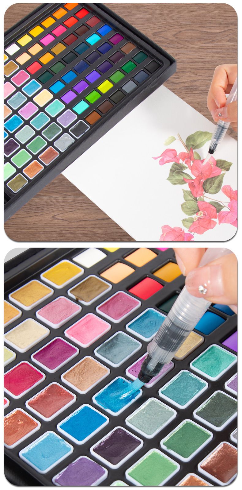 H&B Watercolor Paint Set - 24/36/48/88 Colors With Metallic & Pearl Shades, Compact Travel-Friendly Tin Case For Artists, Students & Hobbyists_voghion.com