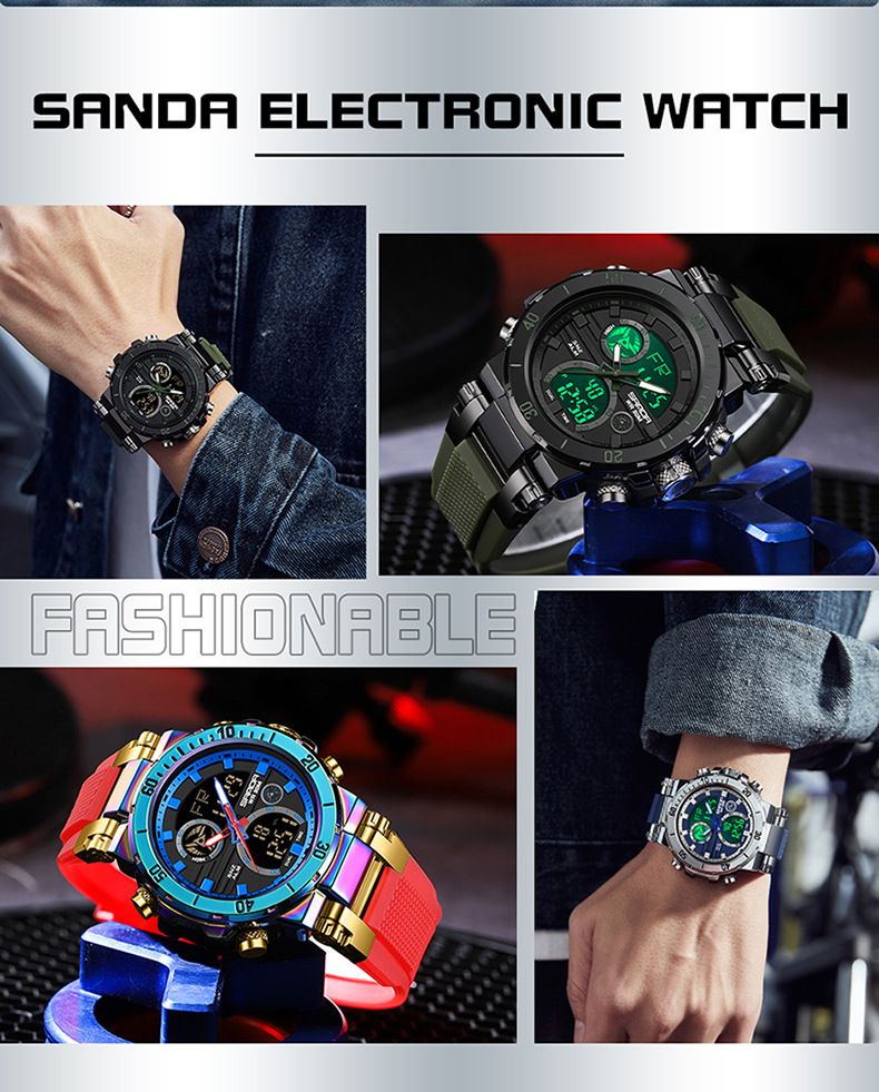 Stijlvolle multifunctionele digitale analoge herenhorloge met dubbel display, alarm, stopwatch, waterbestendig, lichtgewicht luxe design waterdichte horloges_voghion.com