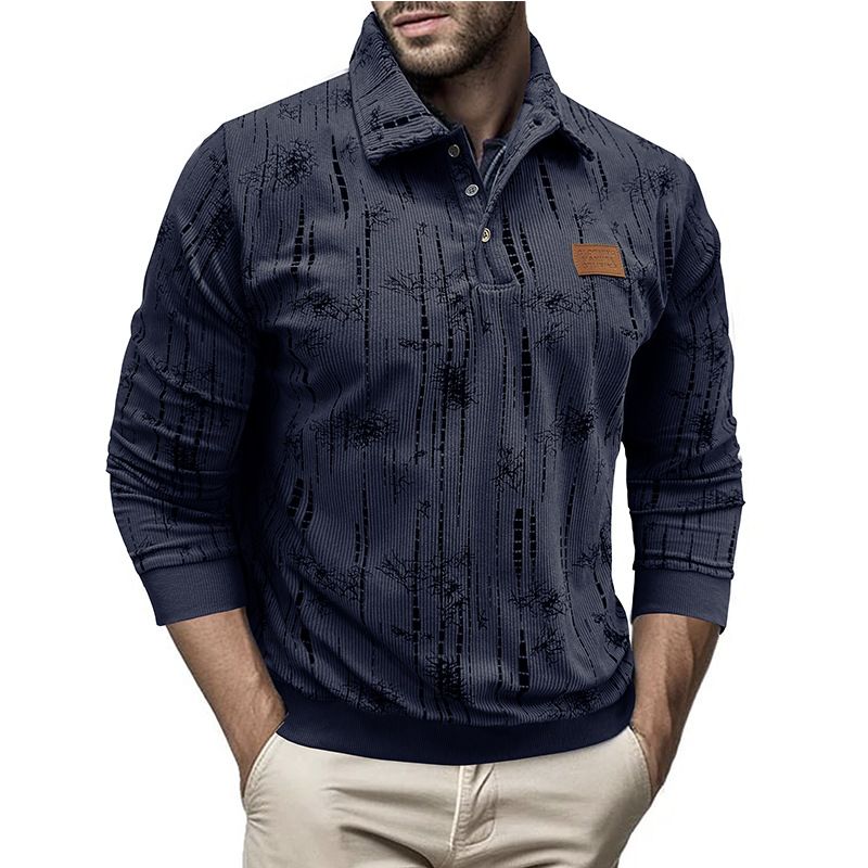 Herren Langarm Poloshirt Herbst und Winter Neues Jacquard Revers Top_voghion.com