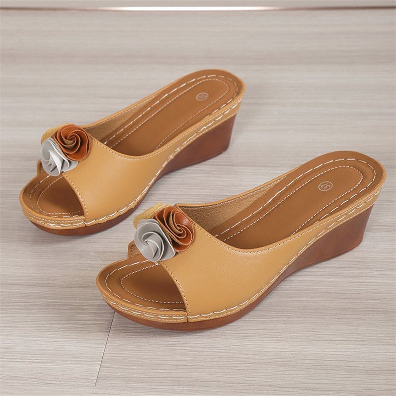 Infradito a fiori colorati con suola spessa per abbigliamento outdoor da donna, tacchi spioventi cuciti, sandali leggeri_voghion.com