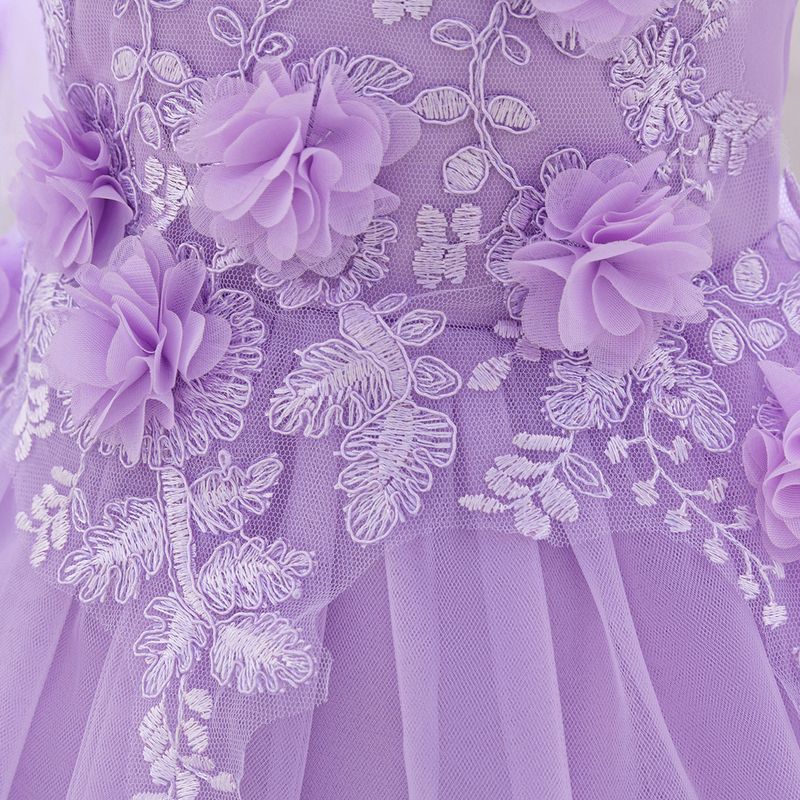 Boho Chic Christening Dress (70-110cm/6M-3Y) | Asymmetric Straps Tulle Gown With Lace Trim | Unique Straps Design For Baptism & 1st Birthday_voghion.com