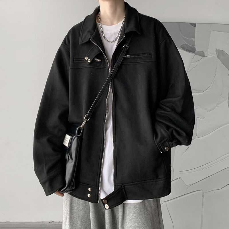 American Style Dark Gray Suede For Men's Autumn And Winter Thick Trendy Brand High-End New Jacket_voghion.com