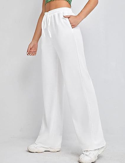 Pantaloni da jogging casual da donna, a vita alta, a gamba larga, con coulisse elastica, comodi pantaloni da salotto per l'uso quotidiano_voghion.com