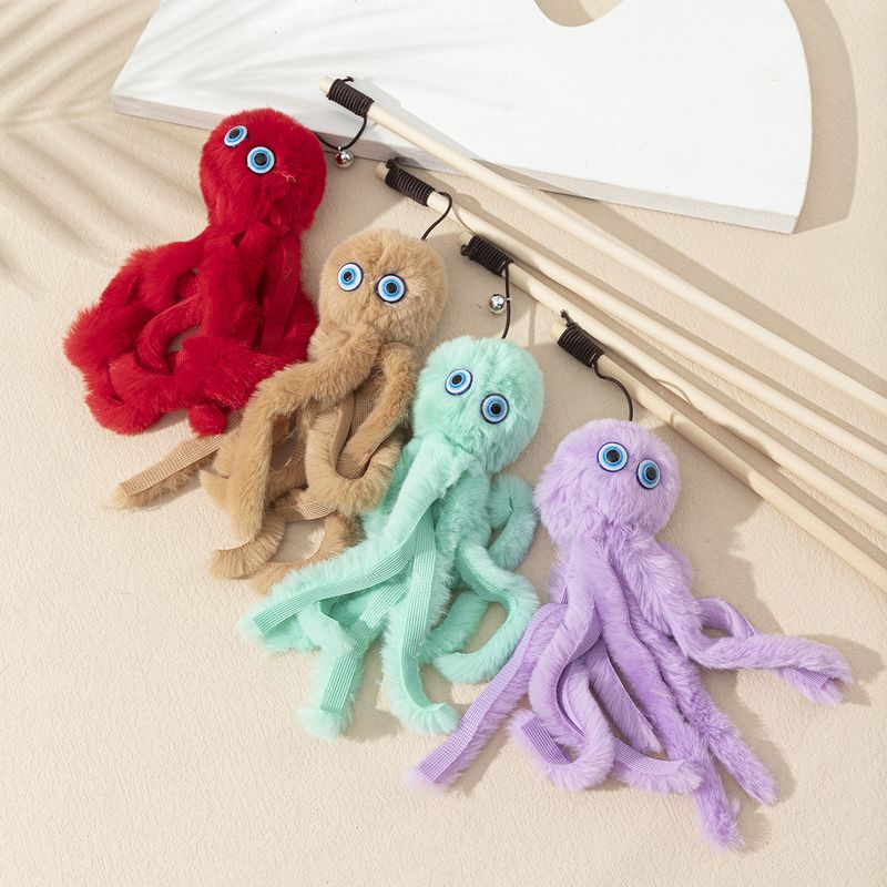 Stick Wooden Rod Realistic Octopus Plush Teaser Cat Toy_voghion.com