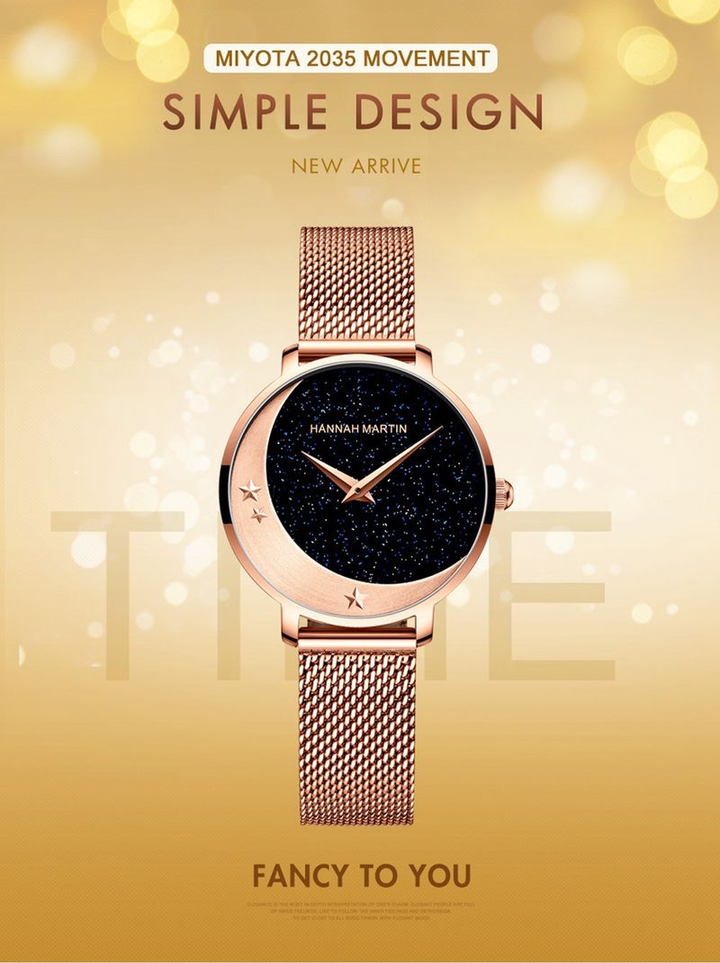 Women's Elegant Moon Phase Watch With Miyota Quartz Movement, Stainless Steel Band, And Sparkling Starry Dial Starry Sky Watch_voghion.com