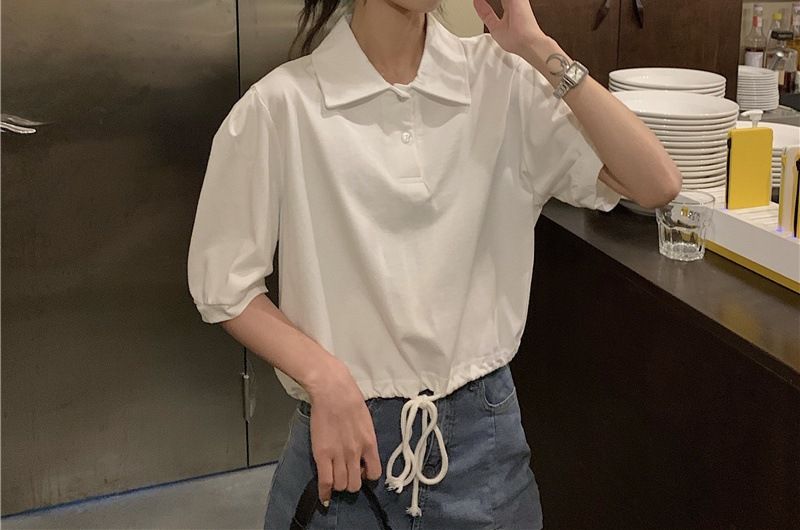 Kurzarm ins trendy frauen basis hemd Koreanische version POLO kragen design gefühl nische grau t-shirt abnehmen kurze_voghion.com