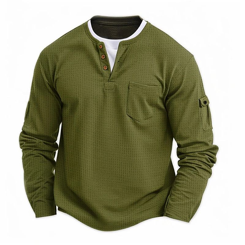 Maglietta da uomo a due pezzi, a doppio strato, con scollo a V, stile autunnale e invernale, con cuciture di grandi dimensioni, a maniche lunghe._voghion.com