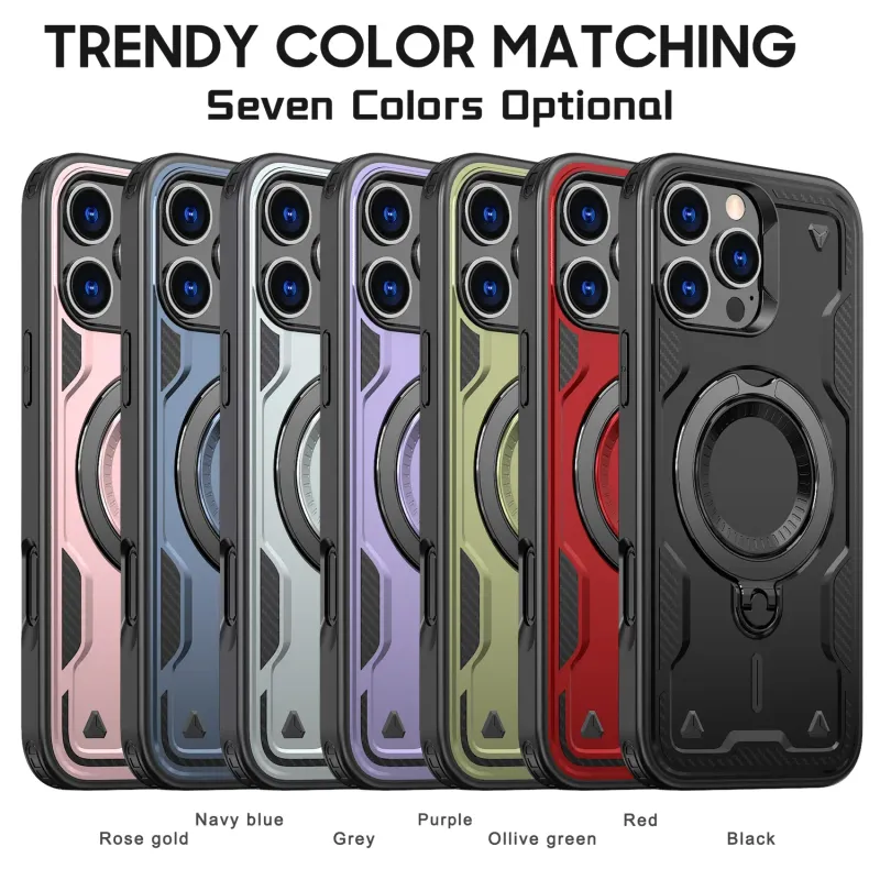 Funda magnética para iPhone 16, 15, Max, 14, Pro, 13, 12, con soporte giratorio y protección._voghion.com