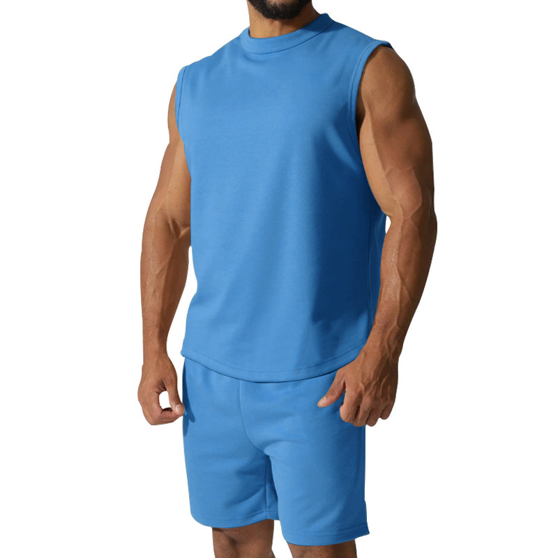 Men's Clothing new summer sleeveless sports suit men's casual thin top solid color waistcoat two piece set for men_voghion.com