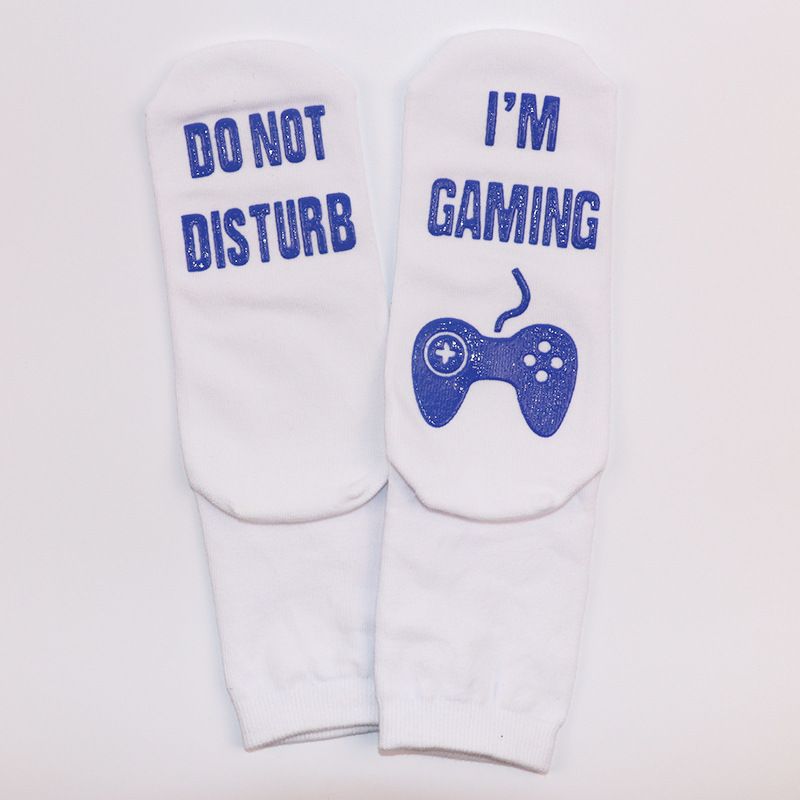 Mid-tube socks soles letter non-slip glue creative casual sports socks game socks_voghion.com