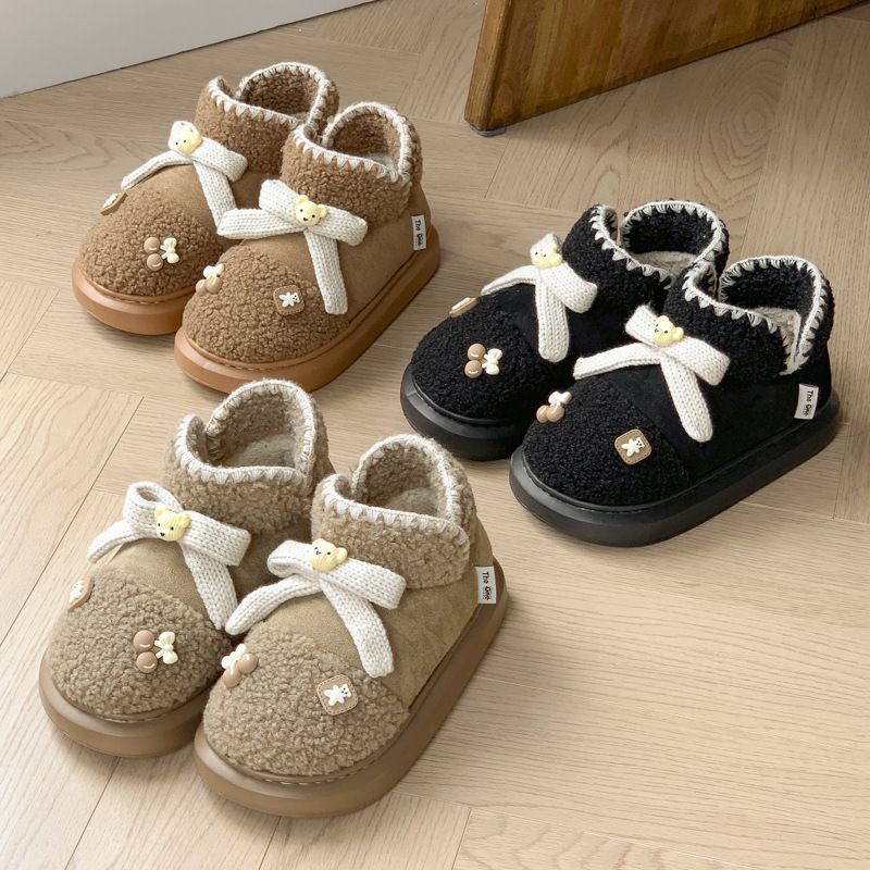 Niedlicher Teddybär, alles inklusive, mit Winterpantoffeln für Damen zu Hause, Baumwollschuhe für drinnen und draußen, dicker High-Top_voghion.com