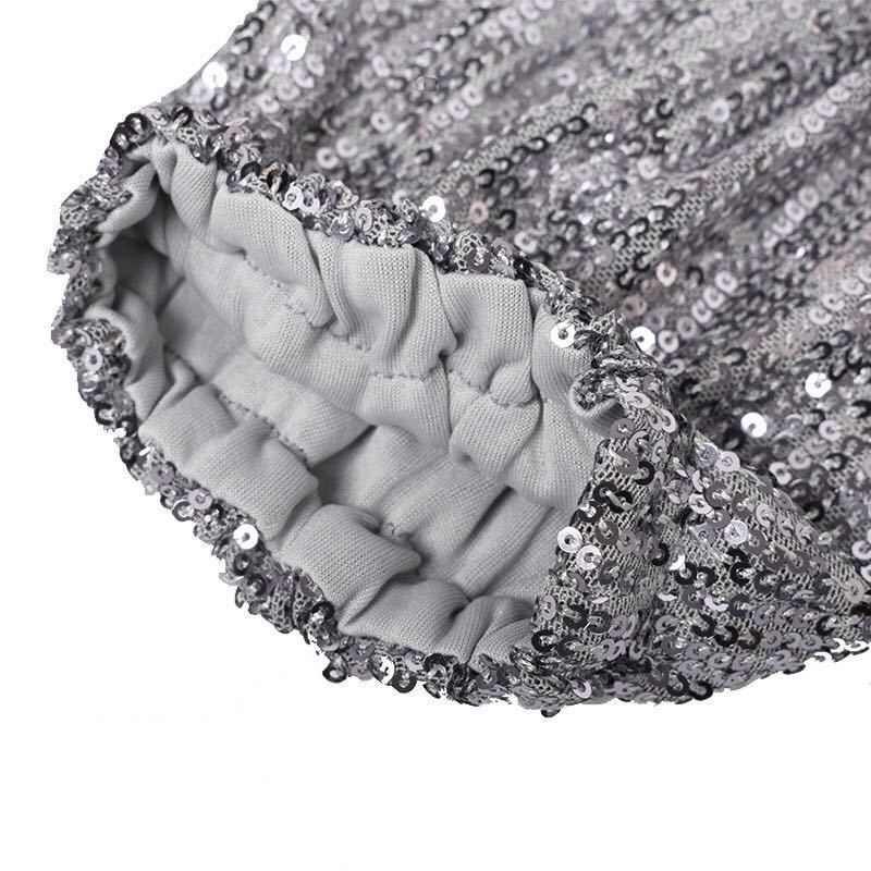 Women's Clothing Autumn Slim Lantern Sleeve Round Neck Belt Sequin Dress_voghion.com