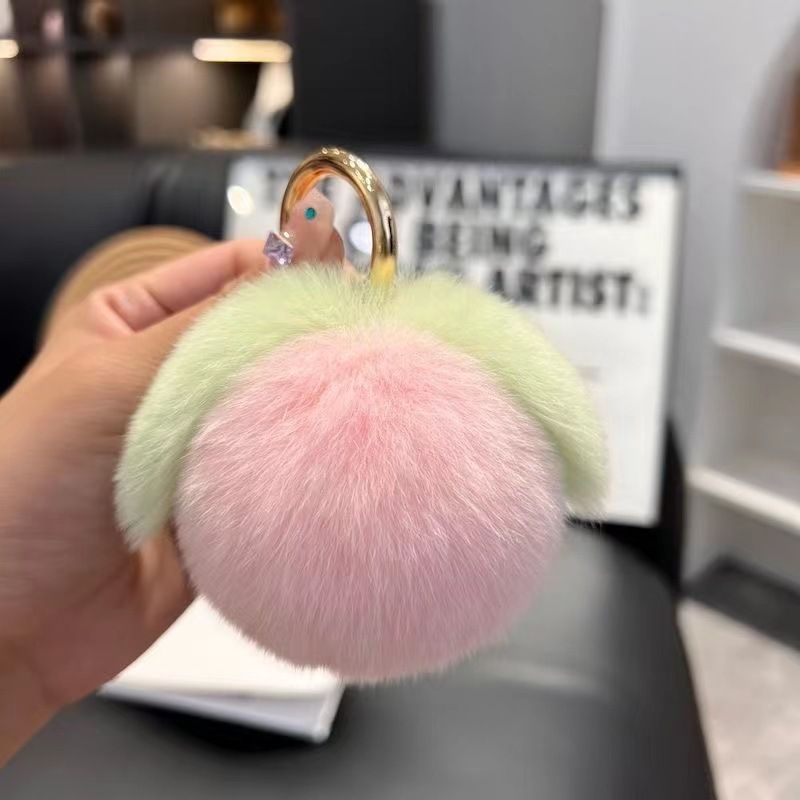 Bag Charms Internet Celebrity Rex Rabbit Fur Peach Bag Pendant Cute Plush Ball Peach School Bag Pendant Car Key Chain Bag Pendant_voghion.com