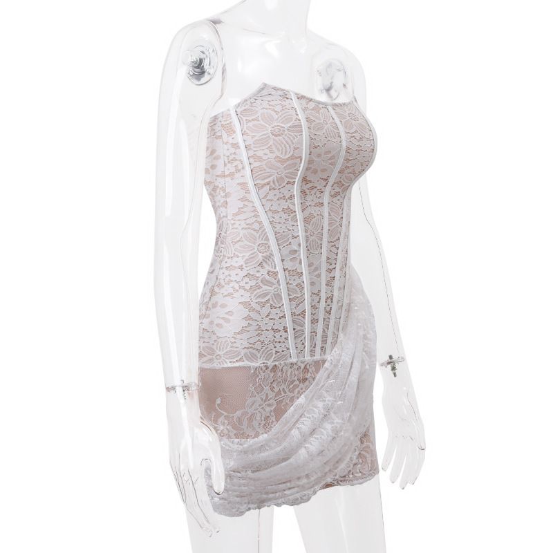ins2025 Nuovo abito estivo sexy in pizzo con lacci e rete sottile senza spalline per le donne_voghion.com