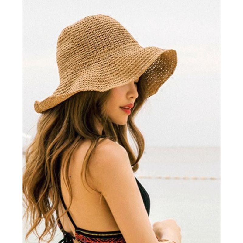 Cappello da spiaggia pieghevole estivo da donna, stile INS, per le vacanze, con ampia tesa, sottile e traspirante, in paglia_voghion.com