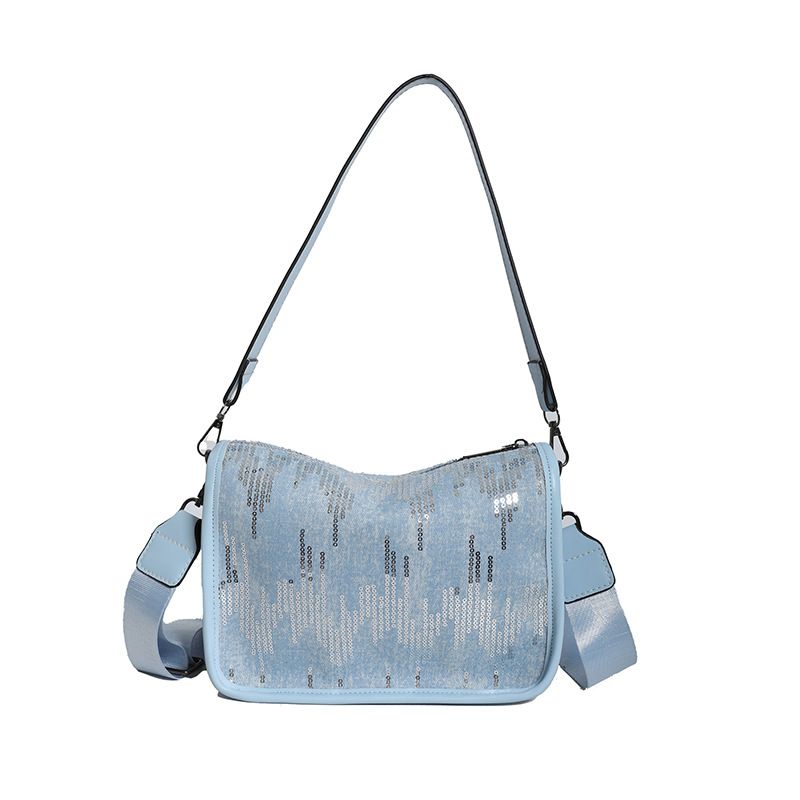 Borsa a tracolla piccola con paillettes blu di alta qualità per donna 2024, nuova e alla moda, da portare sotto le ascelle, in denim_voghion.com