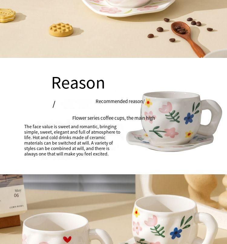 Ins Style Ceramic Coffee Pinched Hand Painted Irregular And Saucer High Aesthetic Breakfast Cup_voghion.com