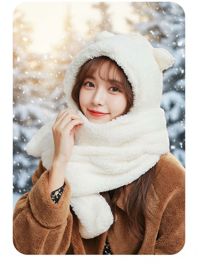 Weiblicher Herbst und Winter Vielseitiger Neuer 2025 Internet-Promi-Kapuzenschal Handschuhe Integrierter warmer Fahrradschal_voghion.com