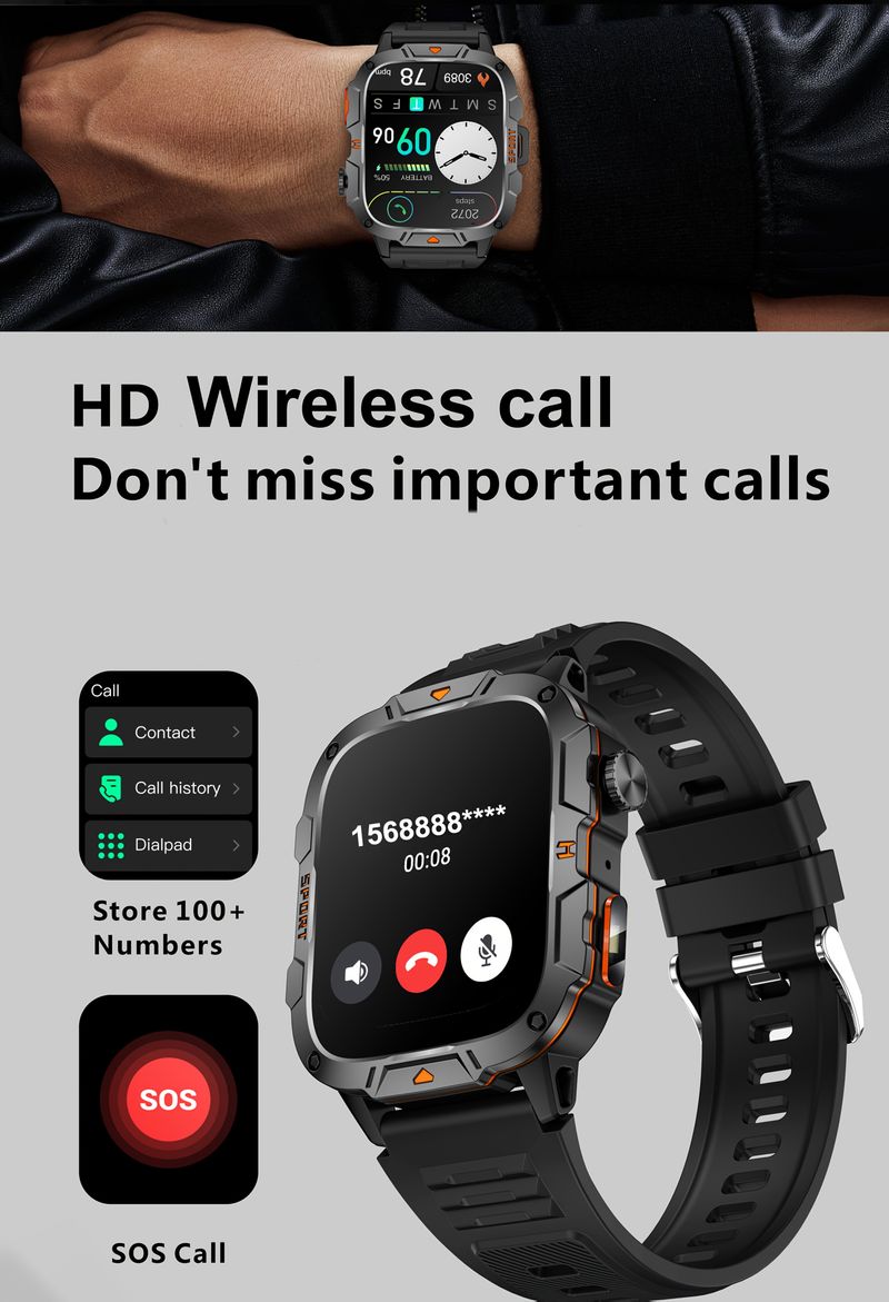 LONZERUI2024 New Men's Smart Watch 420Mah Large Battery 1.96-inch Ultra HD Screen, Wireless Call,_voghion.com