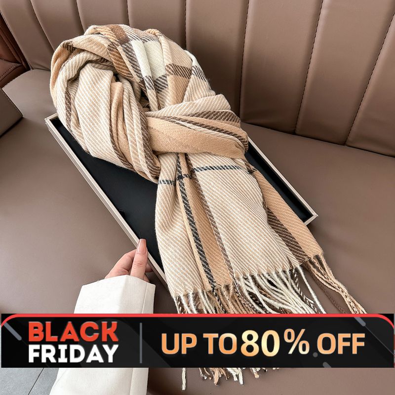 Autumn Winter Thickened Warm Scarf Women 2025 New Plaid Couple Shawl Outerwear Korean Style Cashmere Neck_voghion.com