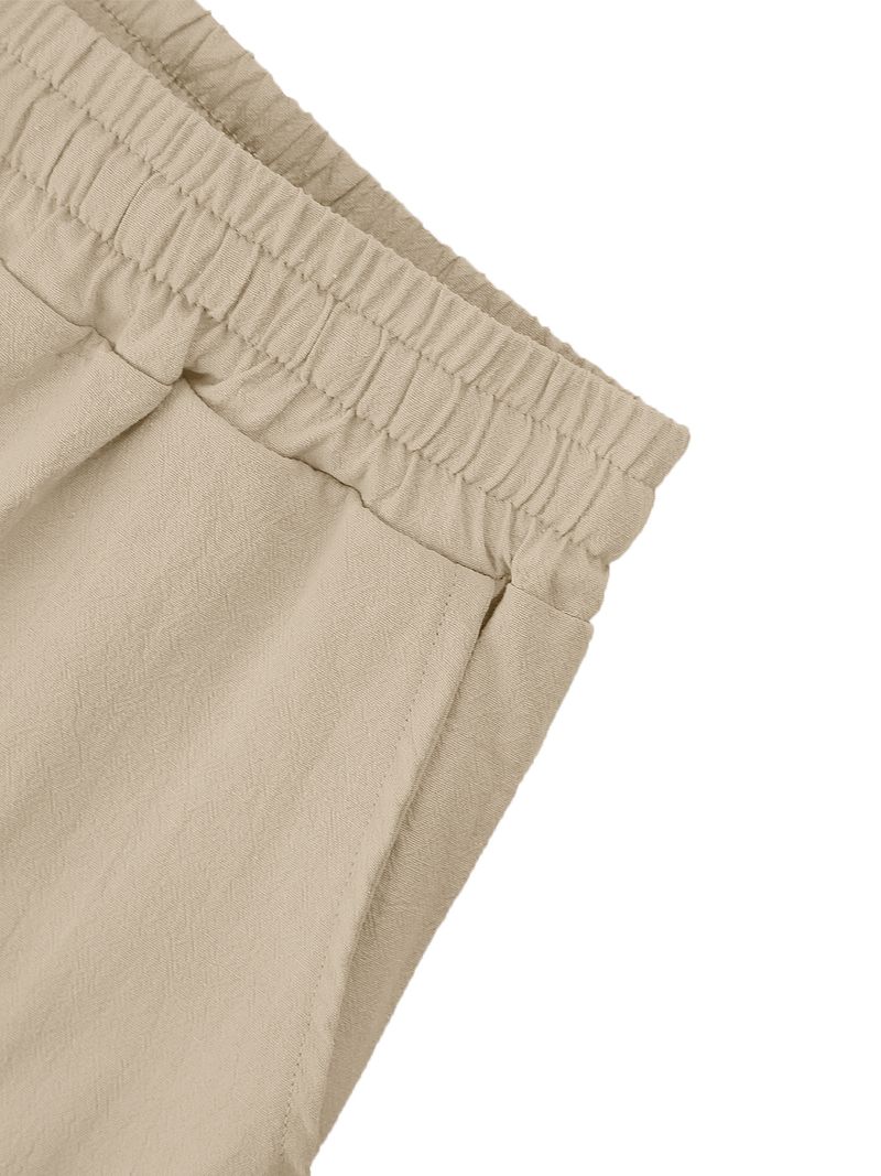 Herrenbekleidung, Arbeitskleidung, einfarbige Cargo-Jogginghose mit mehreren Taschen – lässige, locker sitzende, konisch zulaufende Hose mit mehreren Taschen aus reinem Baumwollleinen (Weiß, Beige)_voghion.com