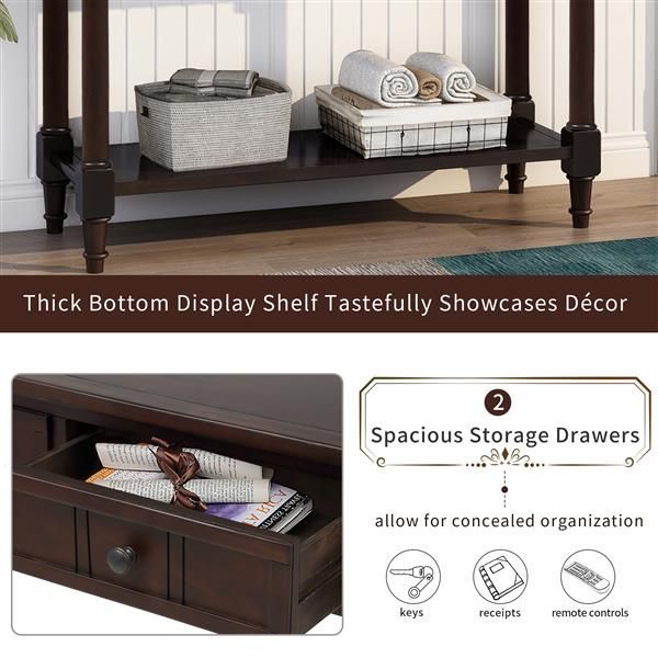 Console Table Traditional Design With Two Drawers And Bottom Shelf (Espresso)_voghion.com