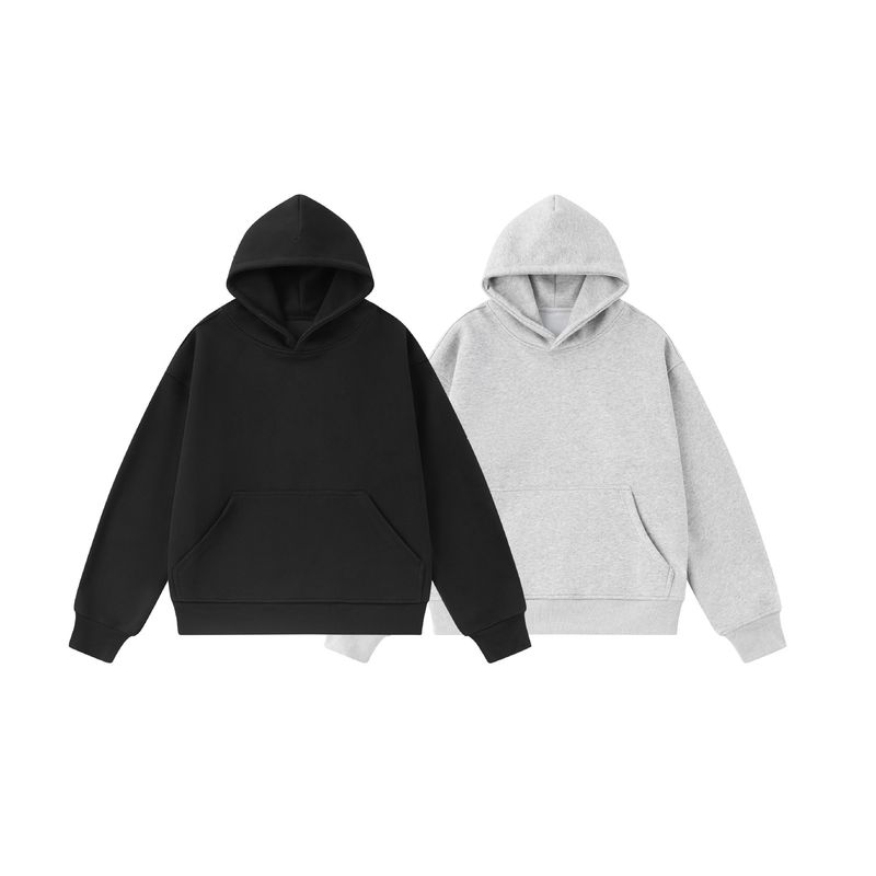 Moda uomo RDT | Felpa con cappuccio stile americano Cleanfit grigia 550G, felpa corta con cappuccio tinta unita per uomo_voghion.com