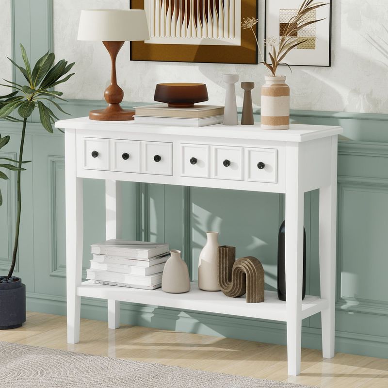 Rustic Console Table With Open Shelf,Rubber Wood Legs,Ideal For Entryways,Living Rooms,and Hallways_voghion.com