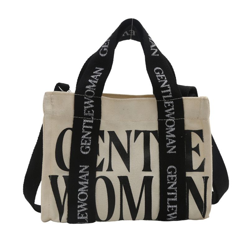 Gentle Woman Damen Einfache Persönlichkeit Brief Drucken Leinwand Neue Casual Schultertasche_voghion.com
