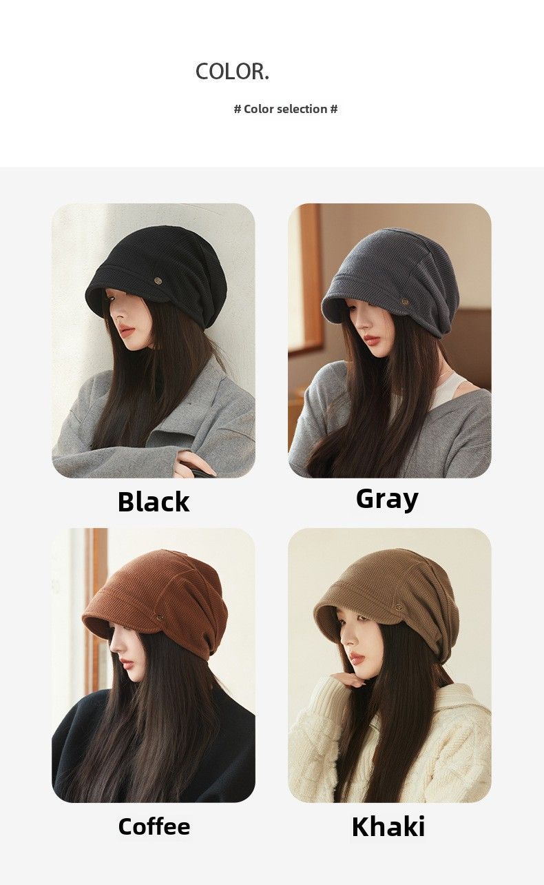 Hat Women's Spring and Autumn Thin New Japanese Style Cold Hat Shows Face Small Pullover Hat Big Head Wai Heap Hat Plain_voghion.com