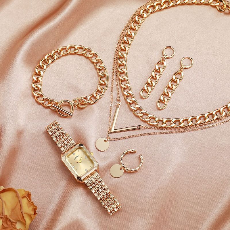 Ensemble montre et bijoux pour femme, bracelet carré tendance, style hip-hop, collier multicouche, chaîne de pull, coffret cadeau_voghion.com