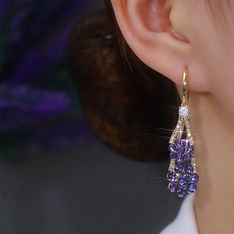 High-End-Temperament Diamant eingelegte Blütenblatt Anhänger Ohr Schnalle, kleine und frische chinesische Stil lila Geschenk Mutter, Ohrringe_voghion.com