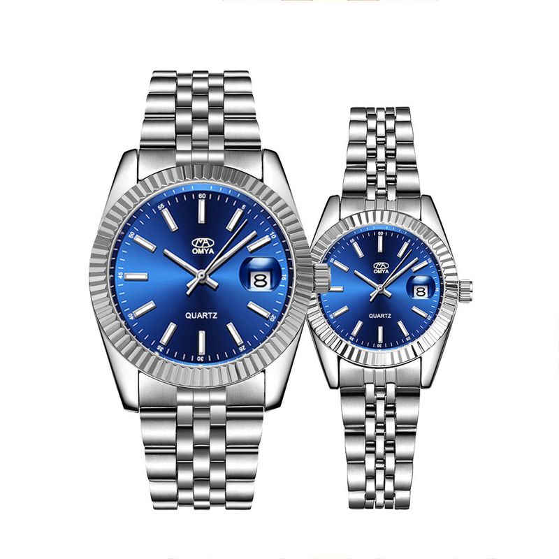 Unisex vandtætte parure Kalender Display Quartz Movement Rustfrit Stål Sports Ur Sæt_voghion.com