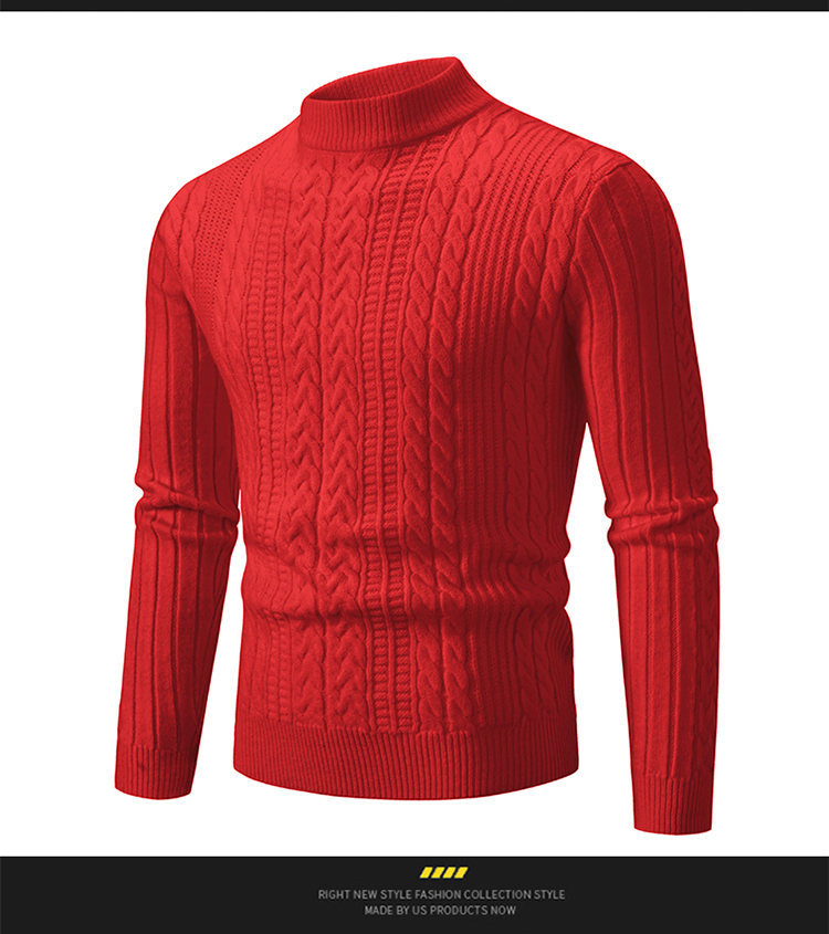 Efterår og vinter vævet trøje halv rullekrave sweater til mænd ensfarvet afslappet sweater med snoet bund_voghion.com