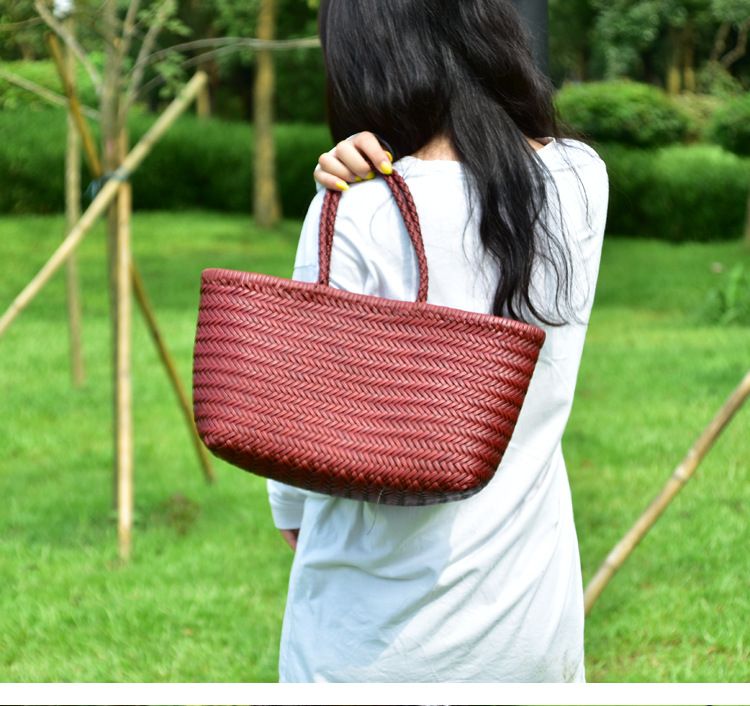 Handtaschen Damen Echtleder Schulter Weben Lässige Einkaufstasche Vintage Große Tragetasche Geldbörse Rindsleder Kreuz Handtaschen_voghion.com