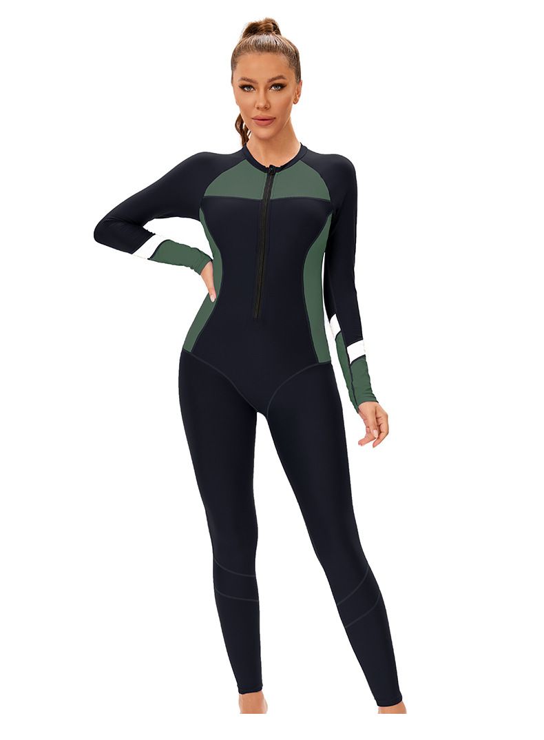 Women's Clothing Muslim New Color Matching Conservative Women's One Piece Swimsuit Long Sleeved Full Surround Sun Proof Tight Swimsuit_voghion.com