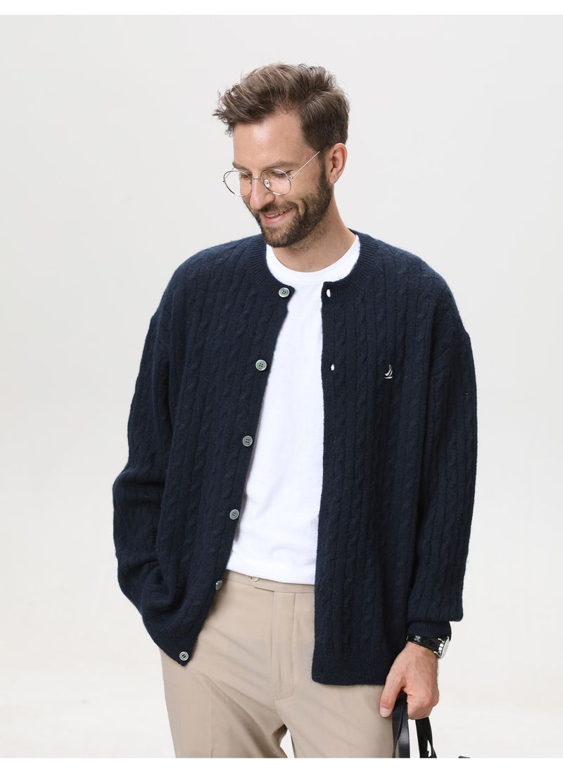 Suéter masculino vintage de tricô com gola redonda – Pulôver bordado pesado com mistura térmica (M-XXL, vermelho Anchorage/creme/cinza gelo/azul-marinho)_voghion.com