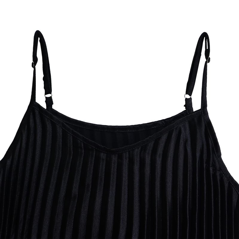 Novo estilo de saia longa plissada com decote em V e suspensório de praia estilo férias_voghion.com