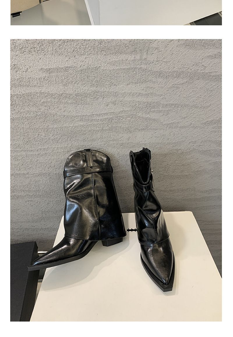 Hochhackige, spitze Zehenpartie, schmales Bein, Wadenmitte, 2025 Herbst/Winter, neue Mode, Schnallenmanschette, klobiger Absatz, modische Stiefel_voghion.com