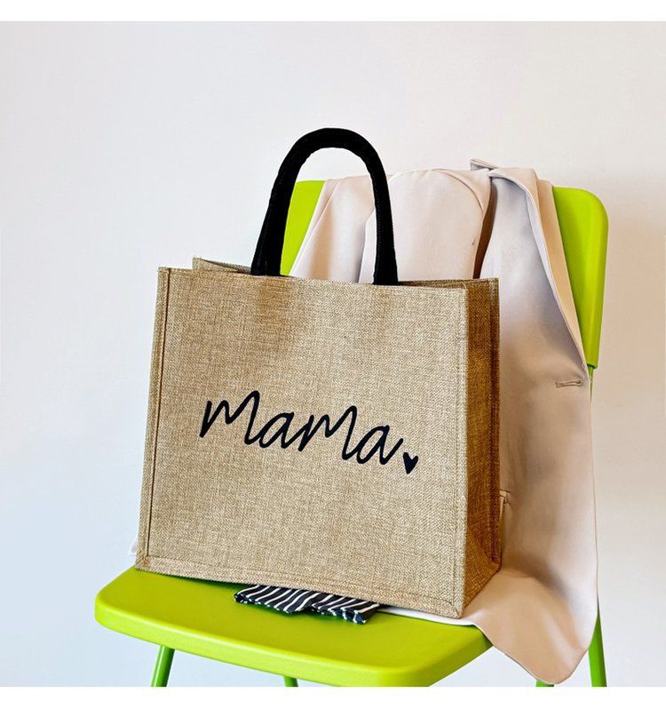 Beach Bag Large Capacity Linen Bag Women's Linen Carrying Mommy Bag Student Class Shoulder Tote Bag_voghion.com