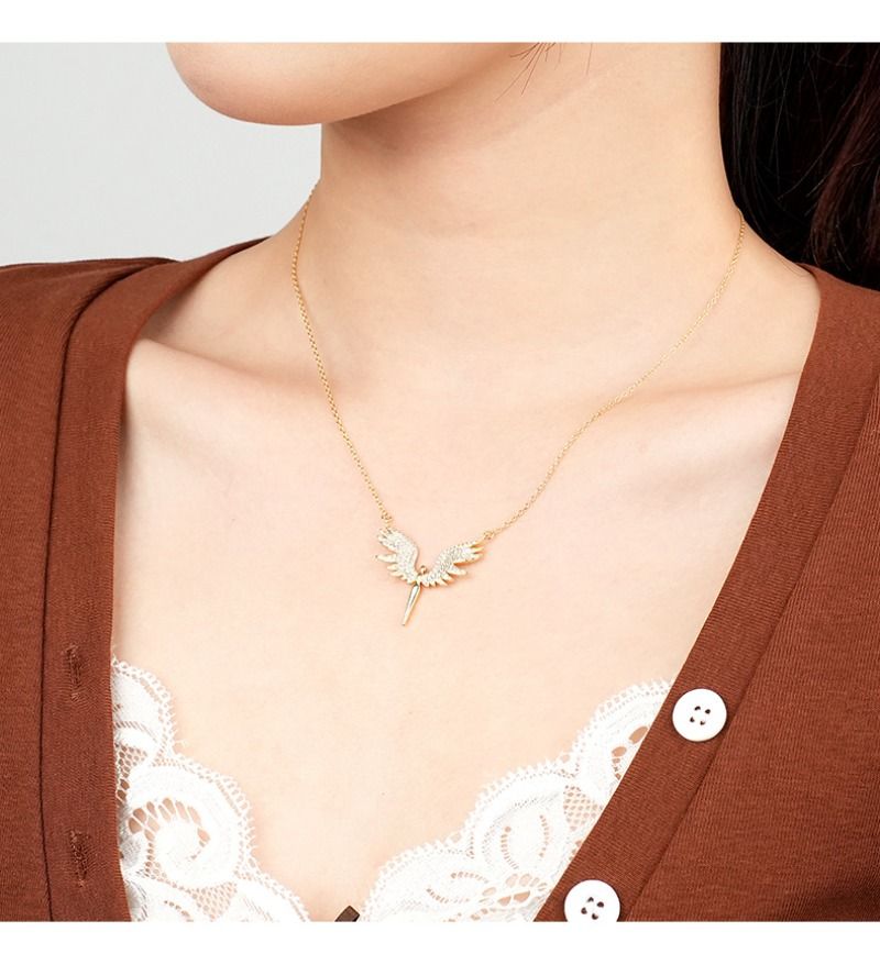 Sterling Sëlwer Liicht Luxus Zirkon Engelflilleken Halskette Nisch Design Schléissebeen Kette_voghion.com