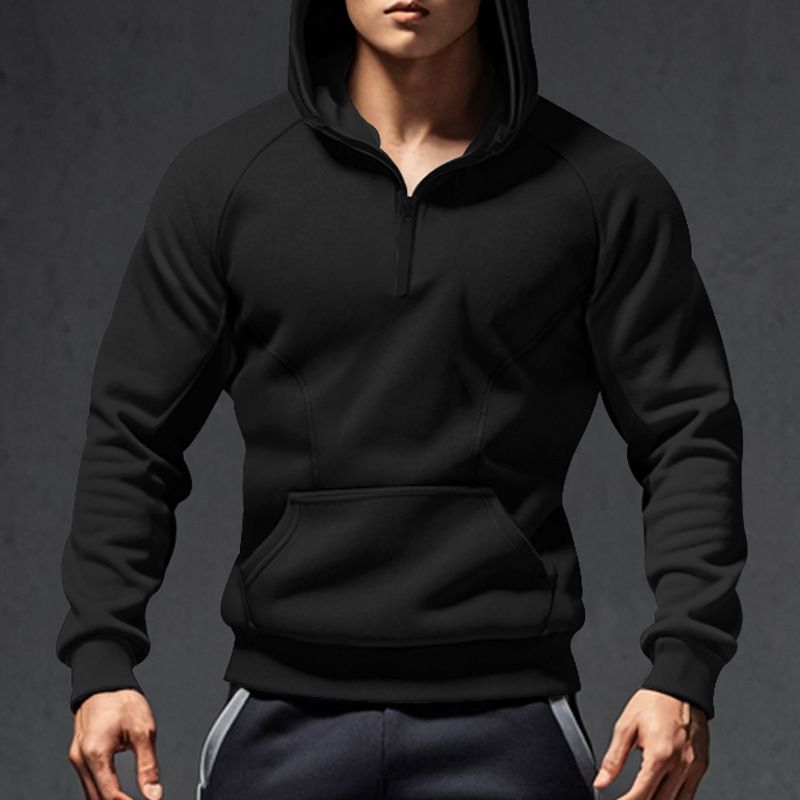 Autumn And Winter New Long Sleeve Men's Casual Pullover Hooded Half Zipper Color Matching Fleece Sweatshirt For Men_voghion.com