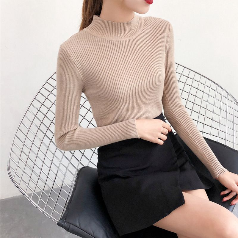 per donna 2023 autunno inverno nuovo slim fit maglione a maniche lunghe mezza dolcevita maglia strato di base top_voghion.com