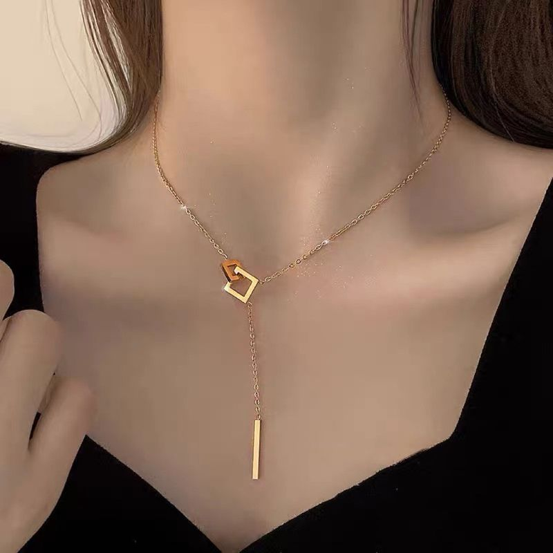 Hollow out square tassel for female niche INS summer pendant collarbone chain_voghion.com