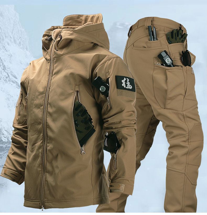 Chaqueta de invierno para hombre Shark Skin Soft Shell con forro polar, cálida, impermeable, cortavientos, para montañismo, esquí y ciclismo._voghion.com