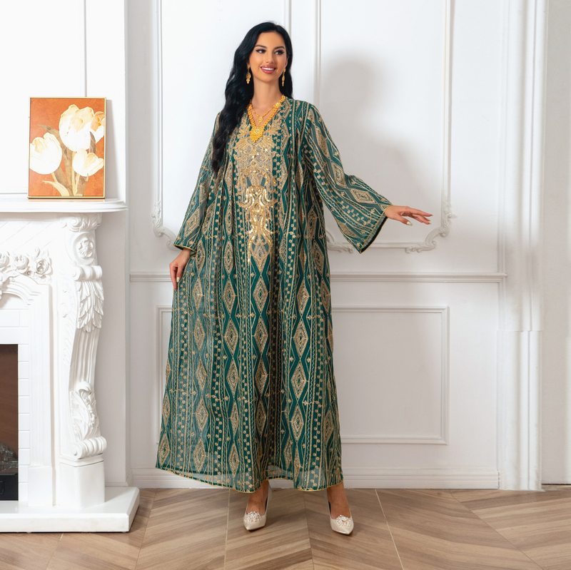 Women's Muslim Evening gown Muslim large size sequin embroidered robe_voghion.com