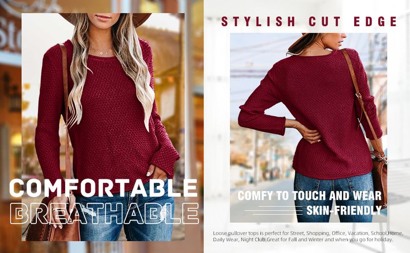 Pull femme automne et hiver col rond pull ample sans bretelles tricoté pull_voghion.com