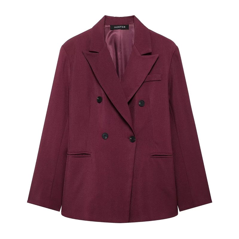 Women's Clothing Autumn Ankola Red Double Breasted Jacket Pants Suit_voghion.com